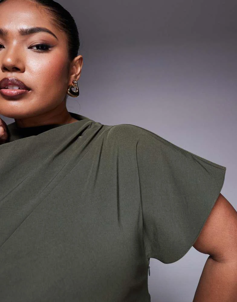 ASOS ASOS DESIGN Curve ruched waist bengaline midi dress in khaki green 2