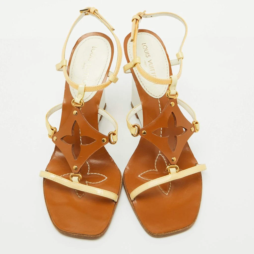 Louis Vuitton Louis Vuitton Cream/Brown Patent Leather Capricieuse Monogram Wedge Sandals Size 36.5 3