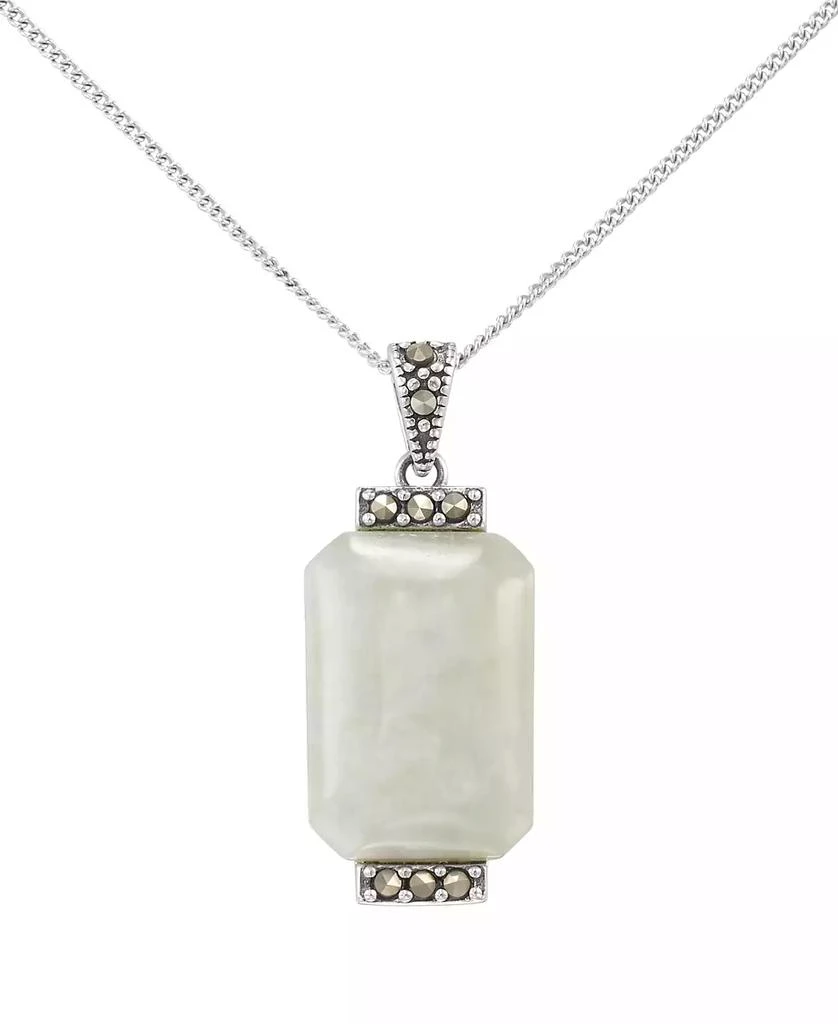 Macy
s Marcasite (0.17 ct. t.w.) and Jade (11-1/2 ct. t.w.) Pendant Necklace in Sterling Silver