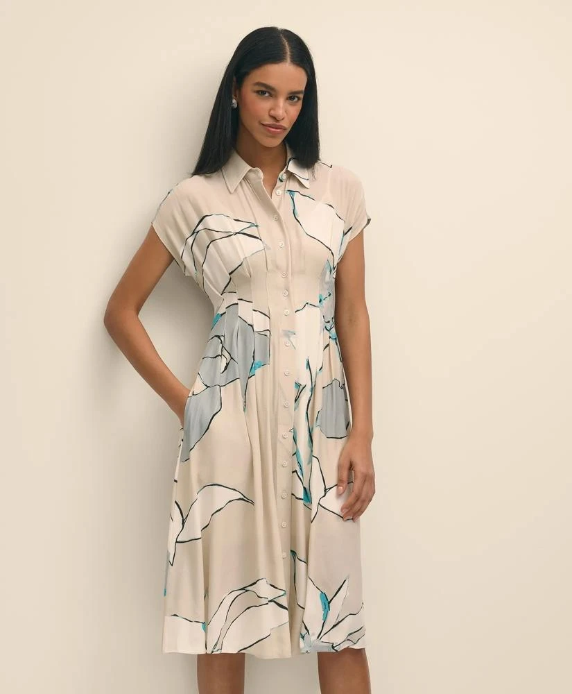 Brooks Brothers Crepe A-Line Abstract Print Shirt Dress 3