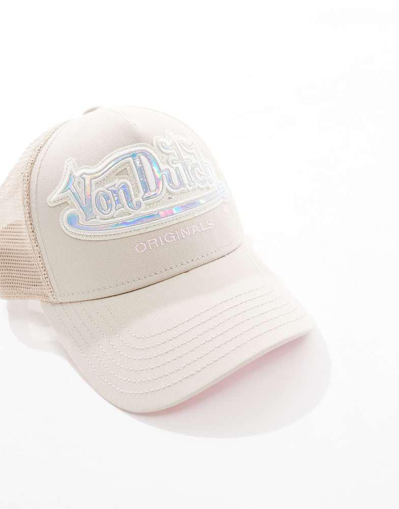 Von Dutch Von Dutch Memphis metallic trucker cap in cream