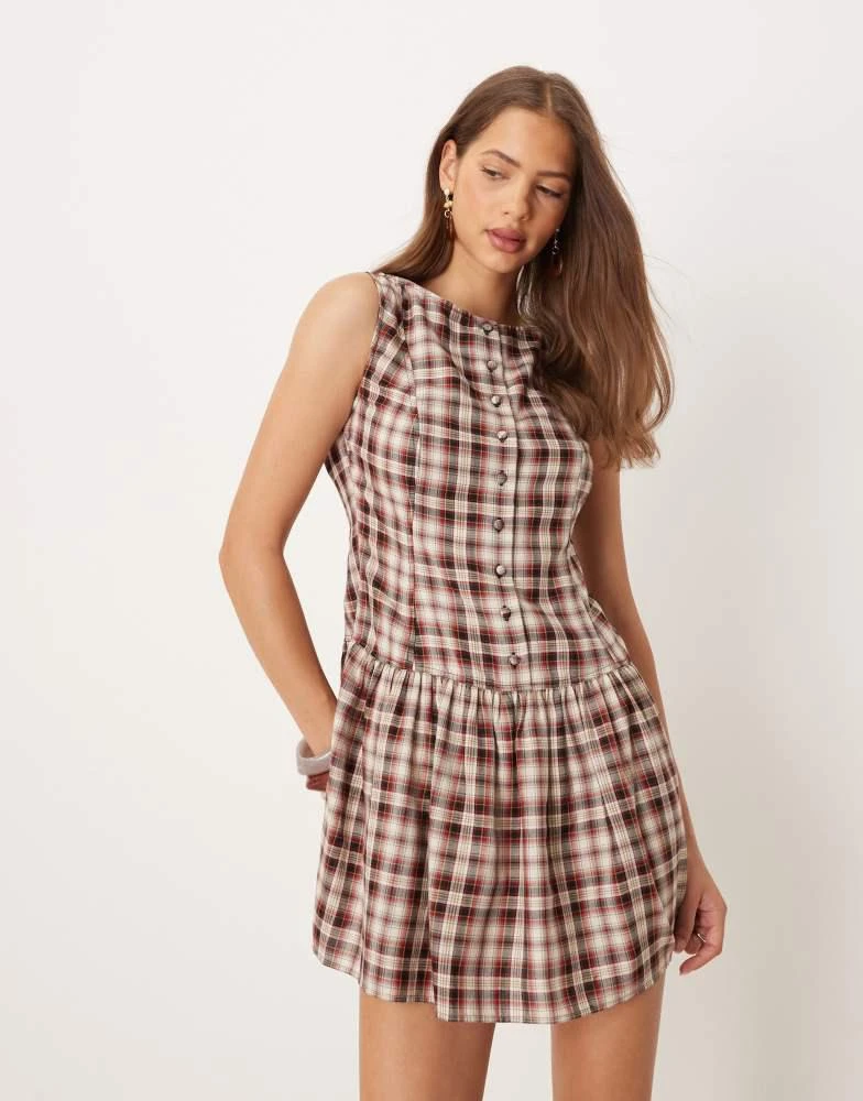 ASOS DESIGN slash neck button down dropped waist mini dress in red check   On Sale Now with Up to 40% Off | Discover Exclusive Deals & Savings at  BeyondStyle  Authentic
