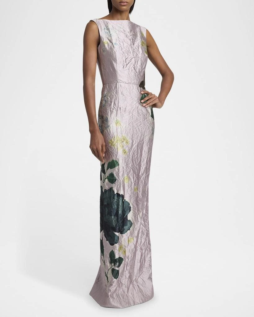 Erdem Floral Crinkle-Effect Boatneck Gown 4