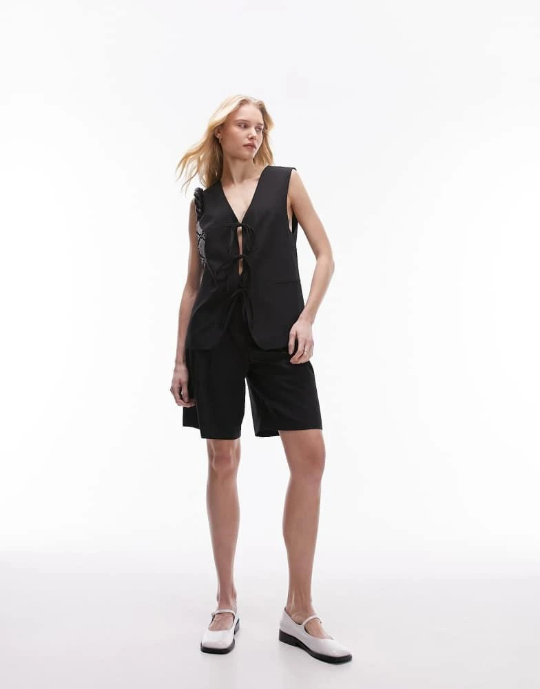 Topshop Topshop co-ord tailored tie front waist coat in black 4