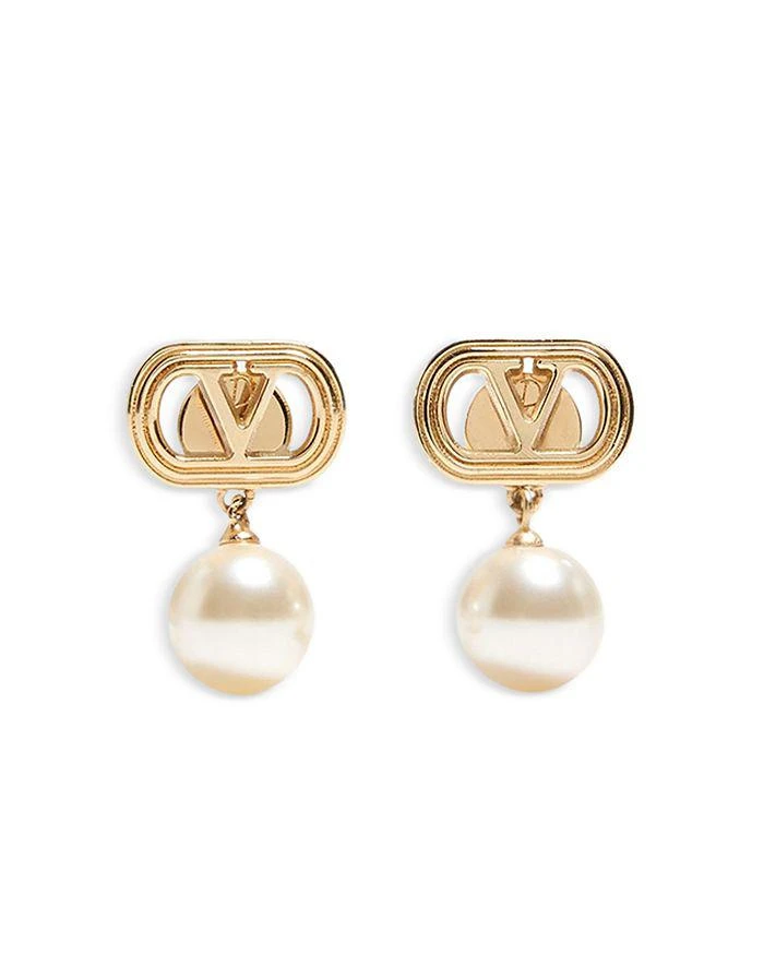 Valentino Imitation Pearl Drop Earrings, 0.8"L