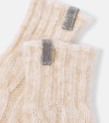 Brunello Cucinelli Embellished cable-knit wool gloves 2