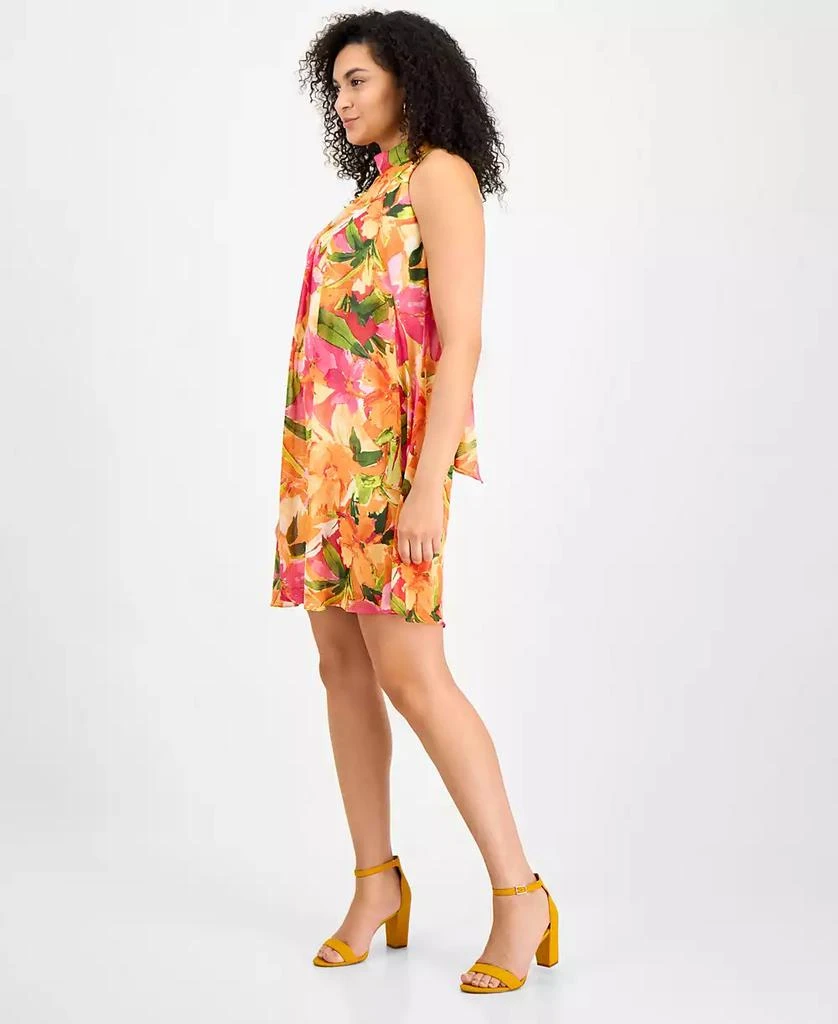 Robbie Bee Women's Floral-Chiffon Mock-Neck Trapeze Dress 3