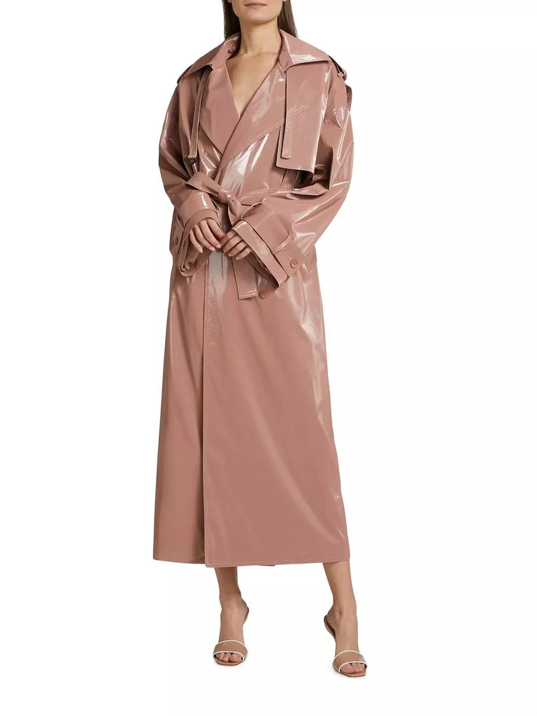 LAPOINTE Vinyl & Shearling Collar Double-Breasted Trench Coat 6