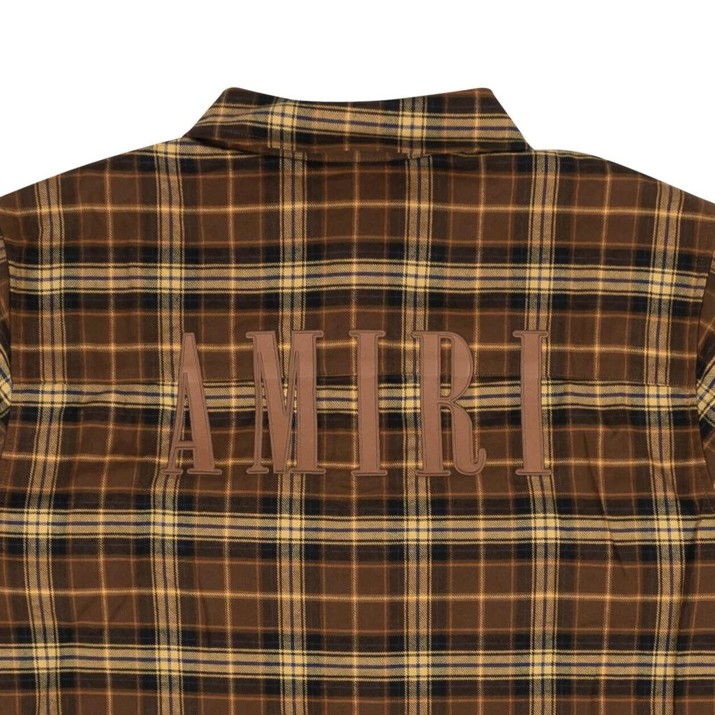 AMIRI Brown Leather Logo Flannel Button Down Shirt 4