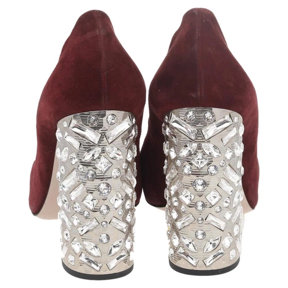Miu Miu Miu Miu Burgundy Suede Crystal Embellished Block Heel Pumps Size 40.5 5
