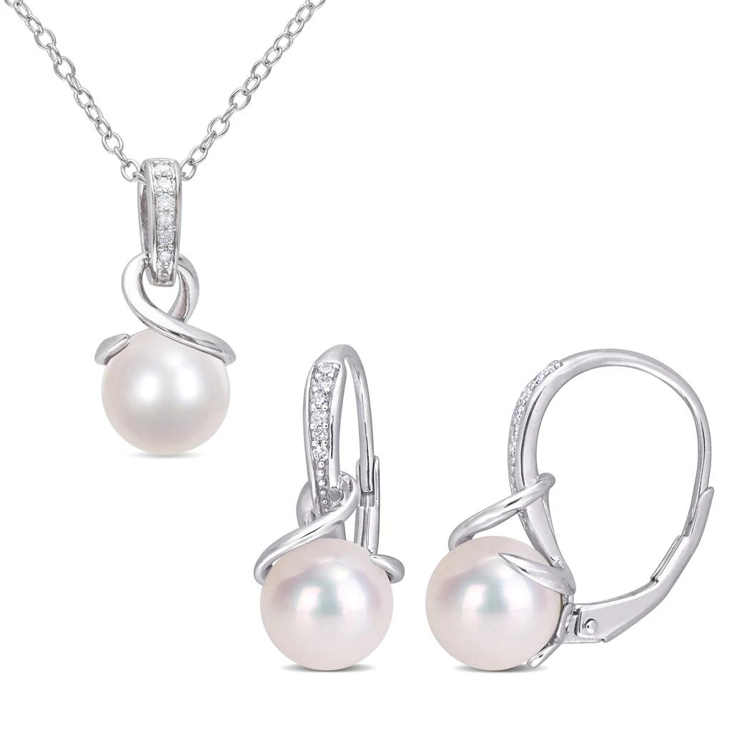 Mimi & Max Cultured Freshwater Pearl 1/10ct TDW Diamond Jewelry Set Sterling Silver 1