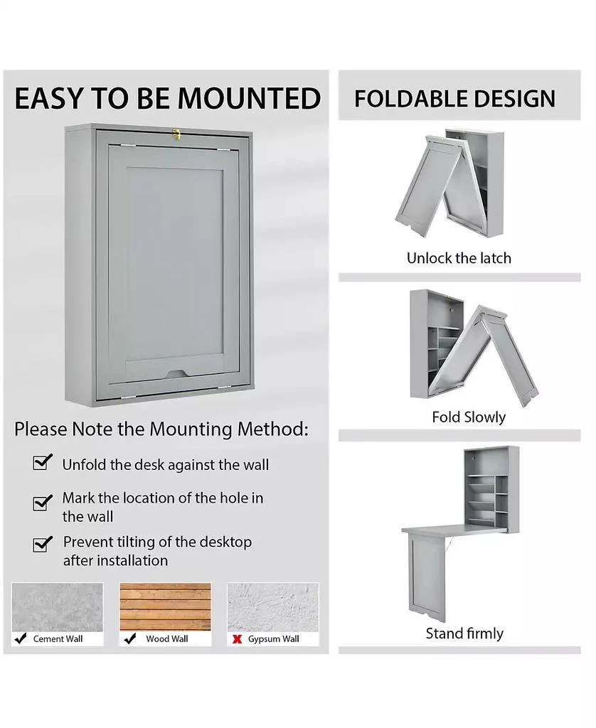 GOUUN Wall-Mounted Fold-Out Convertible Floating Desk Space Saver 4