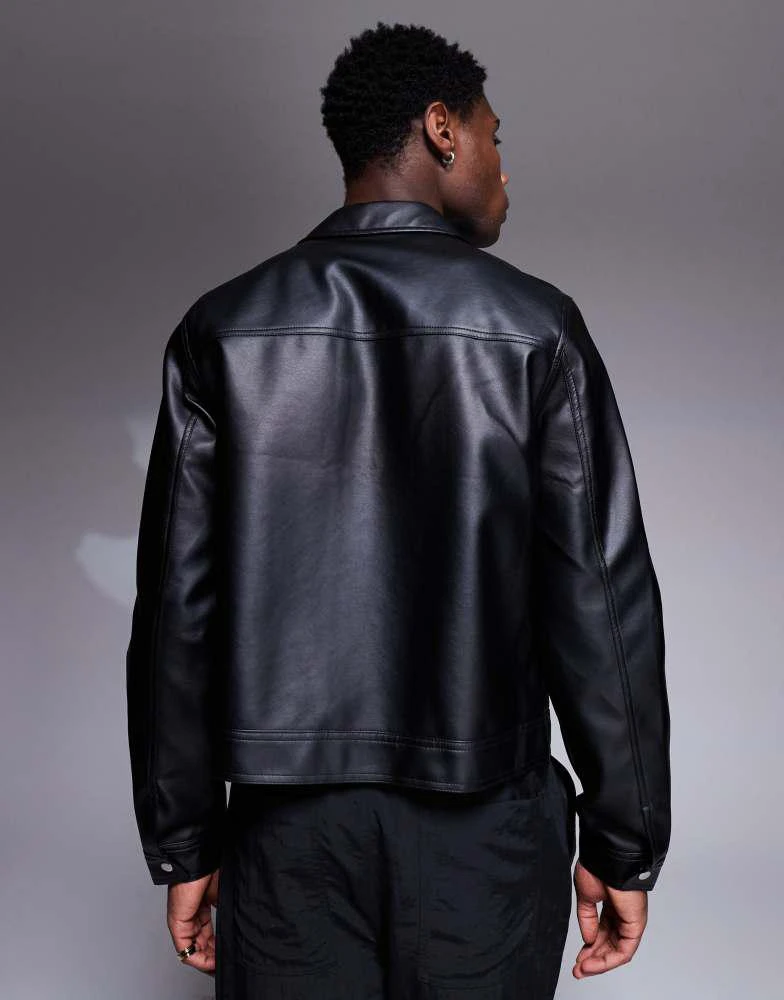 ASOS ASOS DESIGN faux leather harrington jacket in black 2