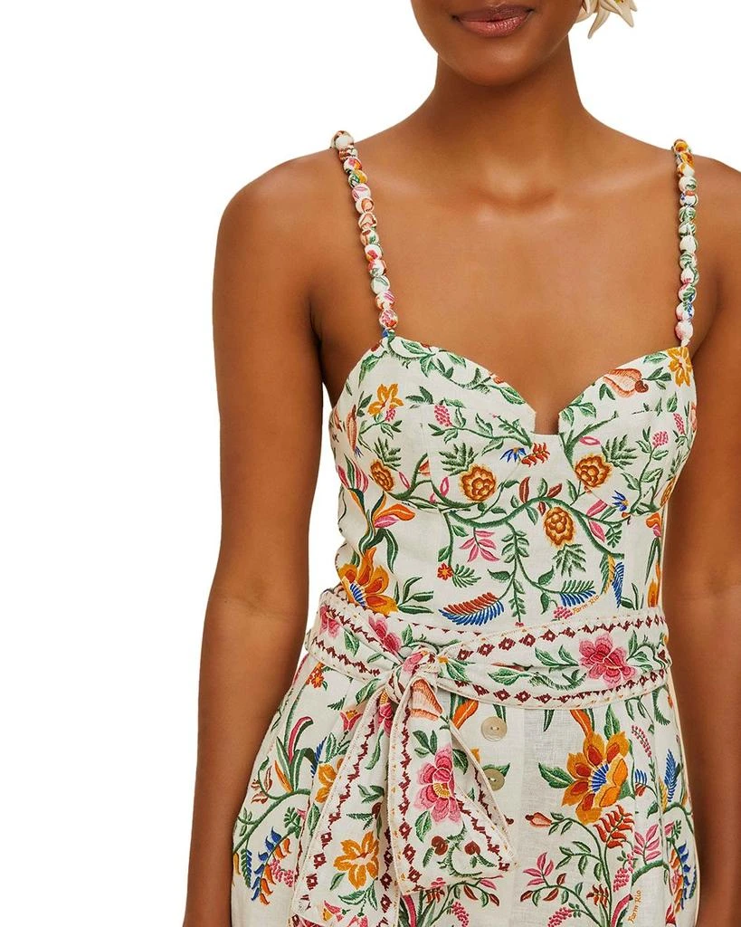 Farm Rio Delicate Forest Off White Linen Romper Swim Cover-Up 4