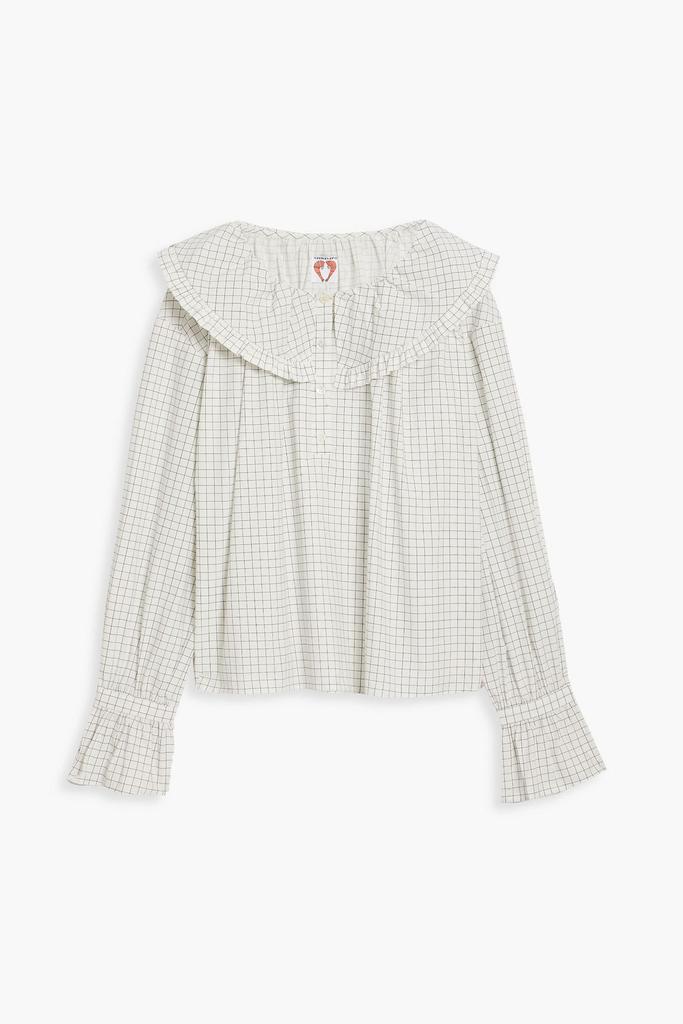 shrimps Meadow ruffle-trimmed checked cotton-poplin top