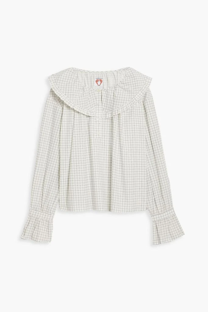 shrimps Meadow ruffle-trimmed checked cotton-poplin top 1