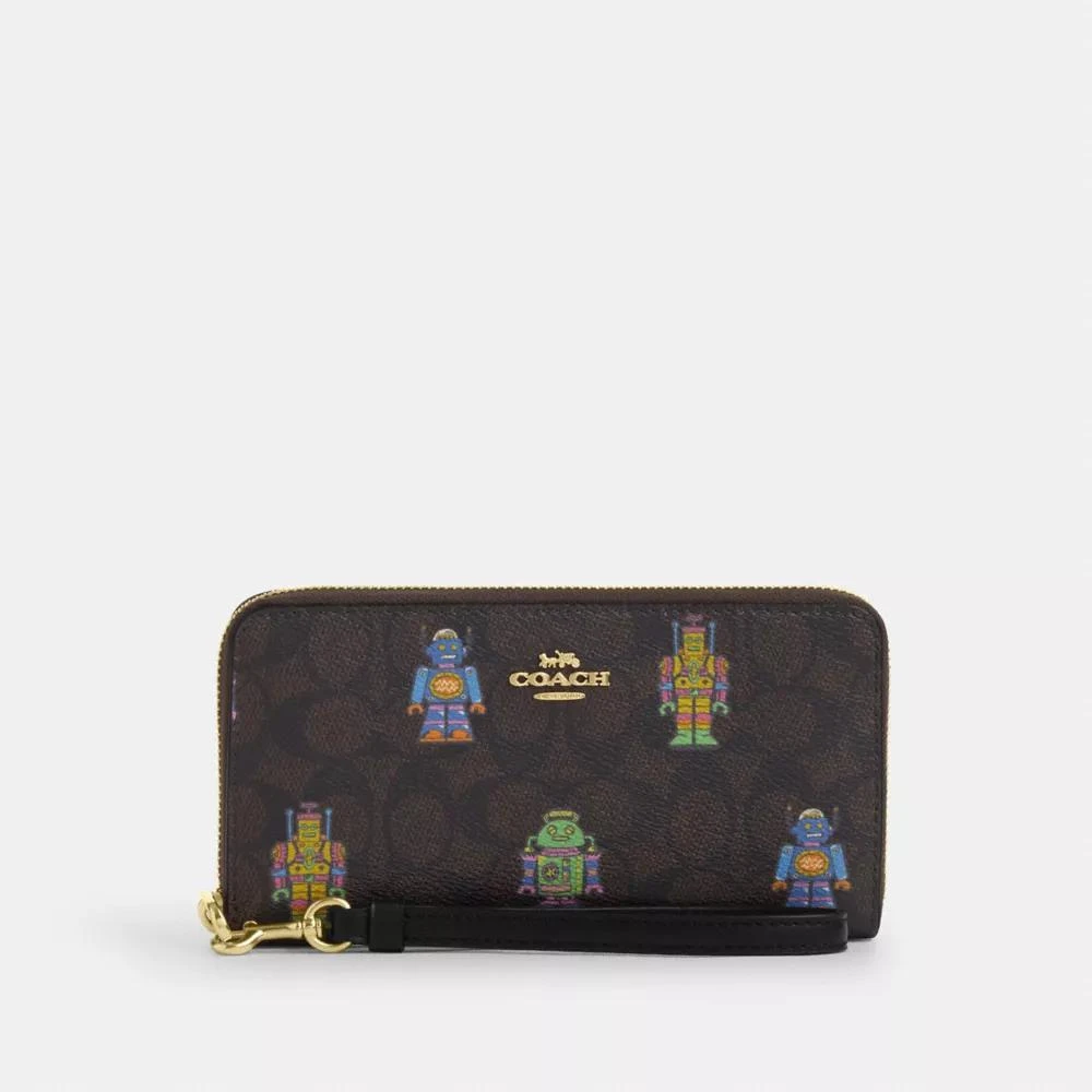 Coach Cosmic Coach Long Zip Around Wallet In Signature Canvas With Robot Print 1