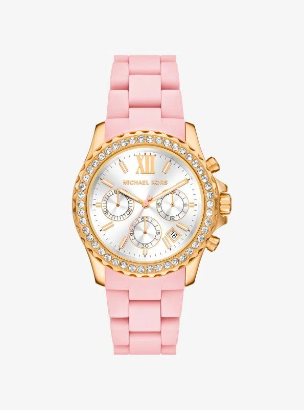 Michael Kors Oversized Everest Pavé Gold-Tone and Silicone Watch 1