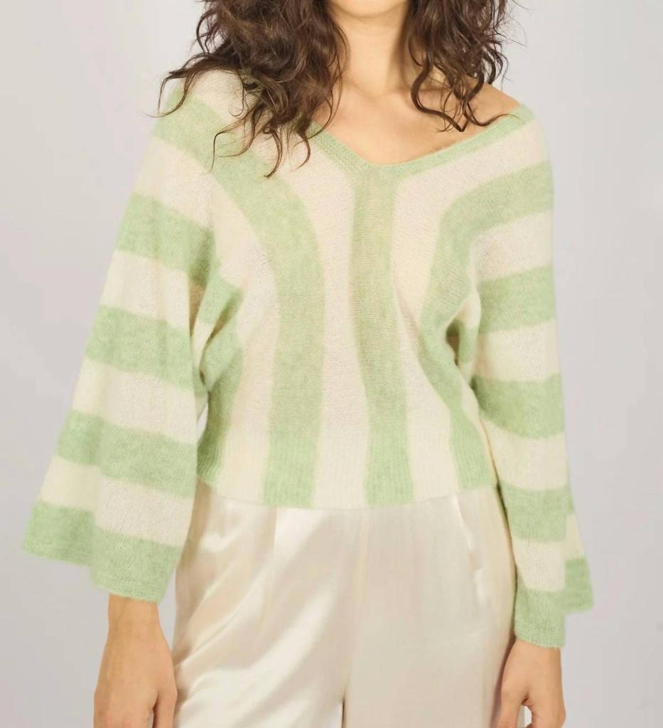 Traffic People Balboa Stripped Sweater In Green/cream