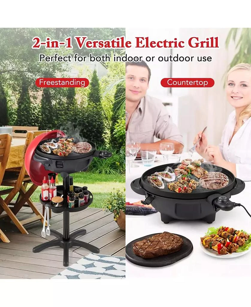 Ecooso Electric BBQ Grill 1200W Indoor Outdoor Grill with 2-Zone Non-Stick Grilling Plate-Red 8