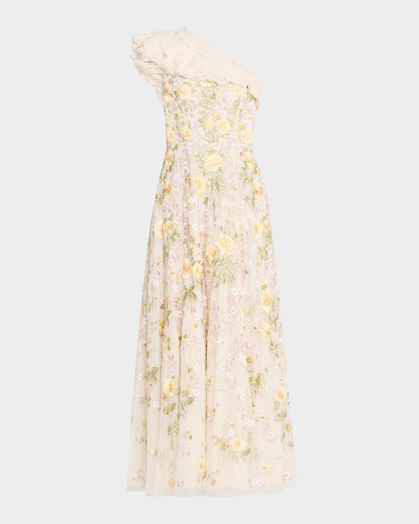 Needle & Thread Florine One-Shoulder Embroidered Tulle Gown