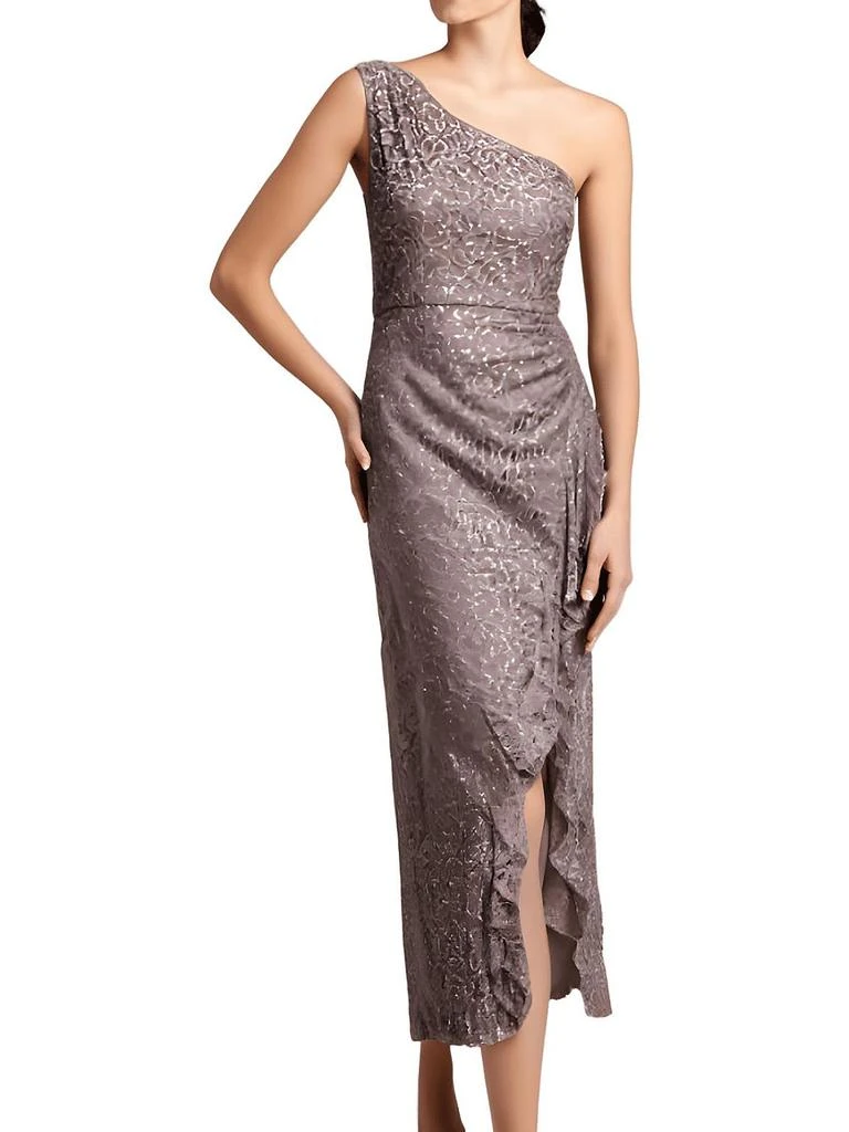 sachin and babi light blue dress Alex Evenings Long Sleeveless Ombre Glitter Mesh Dress with Cowl Neckline and Cascade Detail Skirt Wine Multi / 18