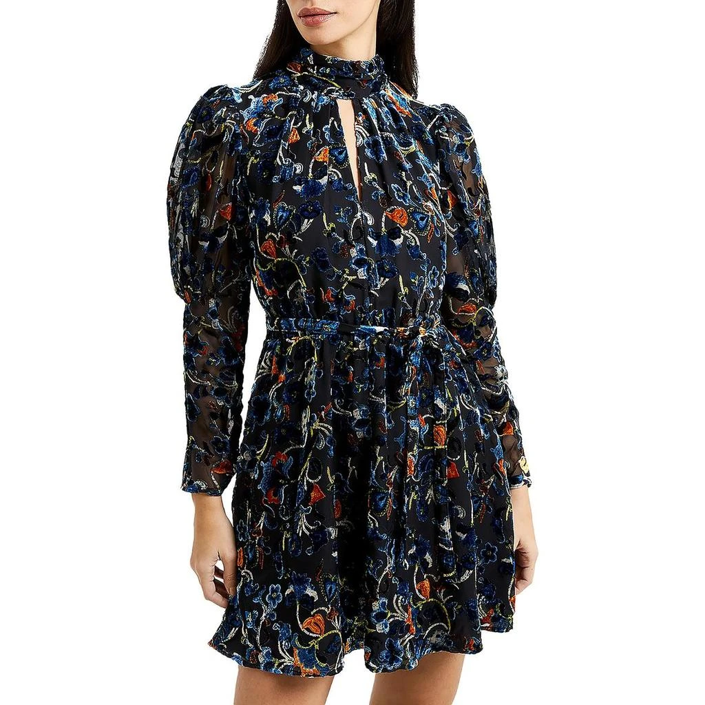 French Connection Avery Womens Velvet Floral Mini Dress 1