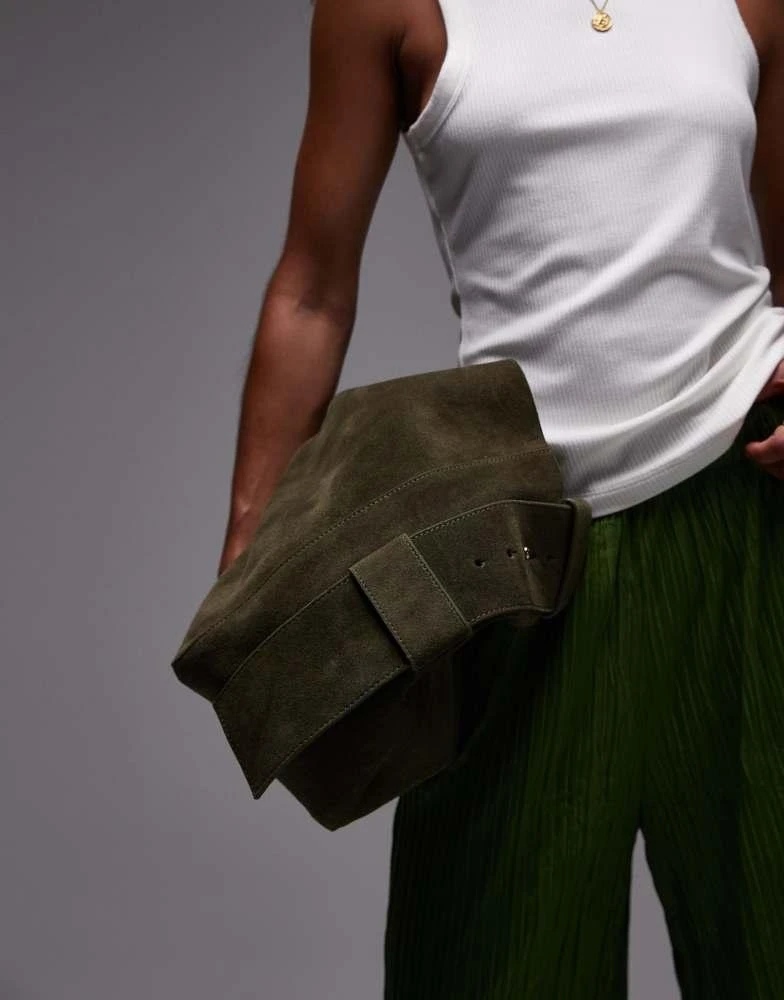 Topshop Topshop Suri real suede leather shoulder bag in khaki 3