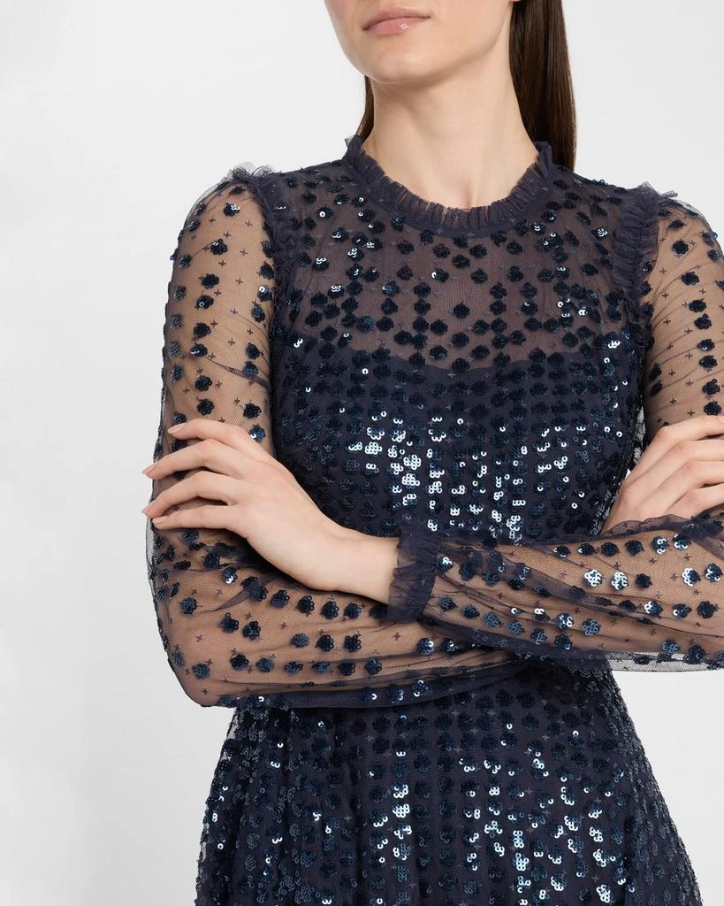 Needle & Thread Raindrop Sheer-Sleeve Sequin Ankle Gown 5
