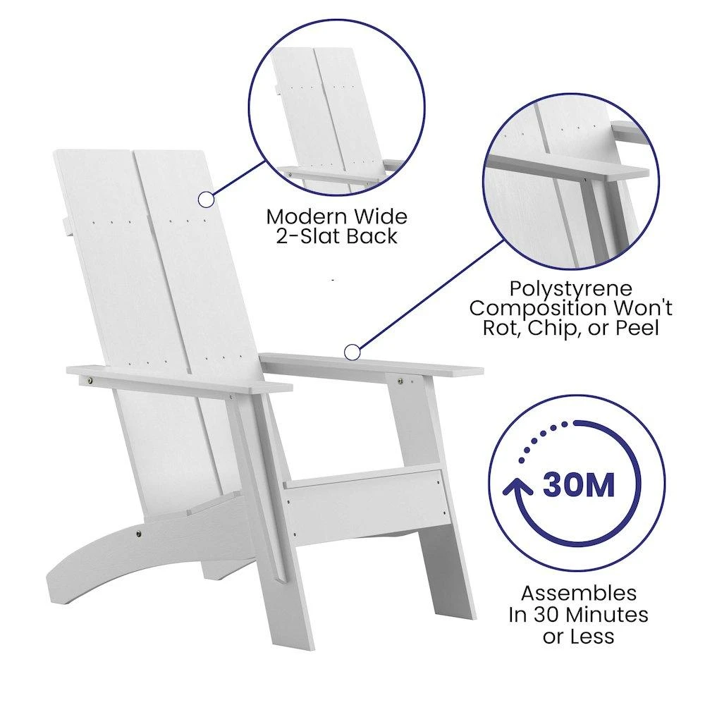 Flash Furniture Modern Commercial All-Weather Poly Resin Wood Adirondack Chair in White 4