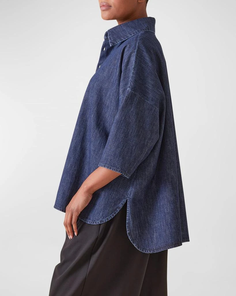 Eskandar Sloped Shoulder Wide A-Line Denim Shirt 6