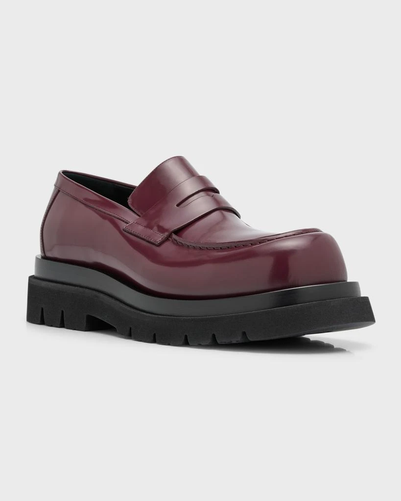 Bottega Veneta Men's Chunky Lug Glossy Leather Penny Loafers 2