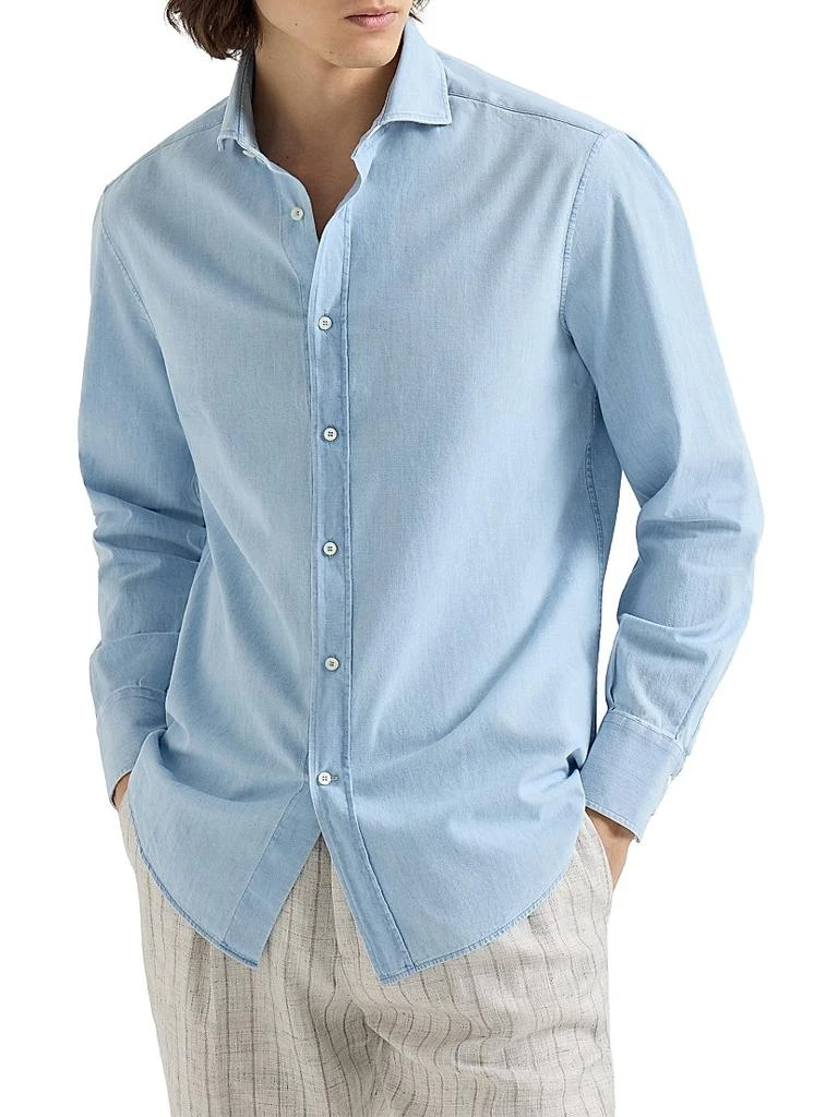 Brunello Cucinelli Denim Effect Chambray Basic Fit Shirt 2