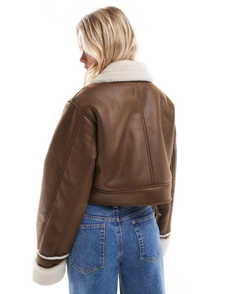 ASOS ASOS DESIGN Petite top collar shearling jacket in hazelnut 4