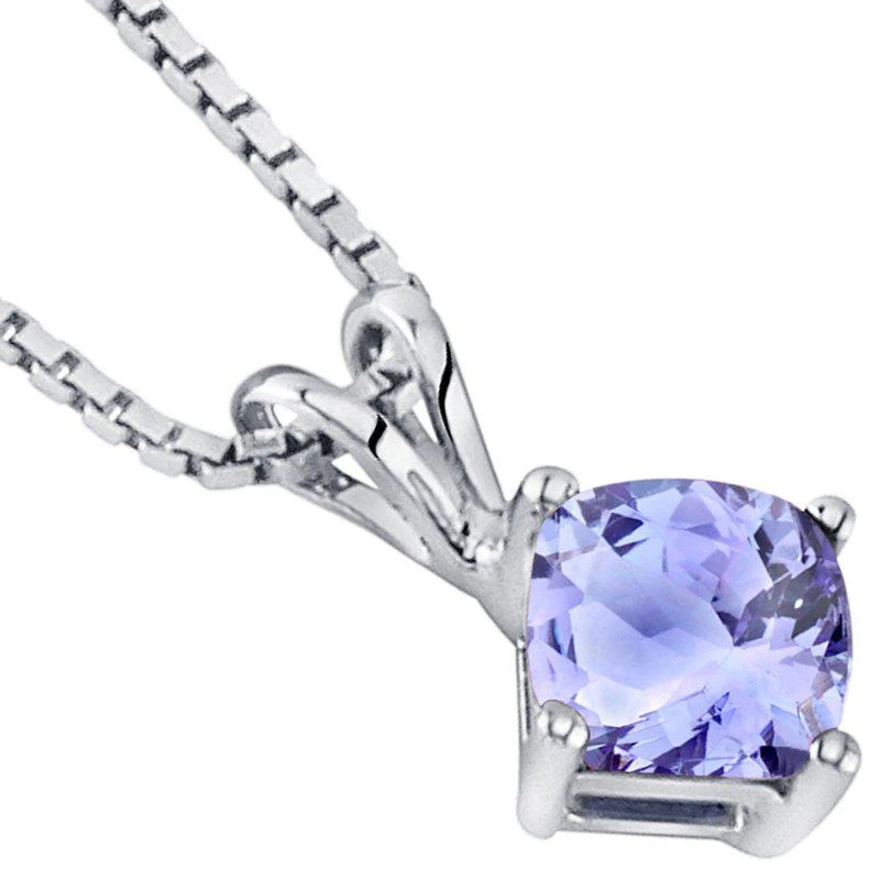 Peora 14 Karat White Gold Cushion Cut 1.00 Carats Tanzanite Pendant Necklace 2