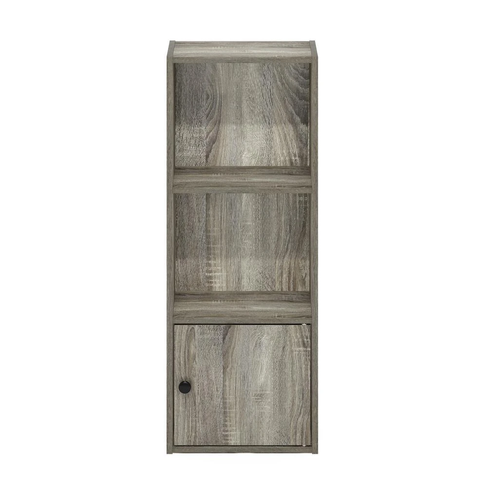 Furinno Luder 3-Tier Shelf Bookcase with 1 Door Storage Cabinet, French Oak 3