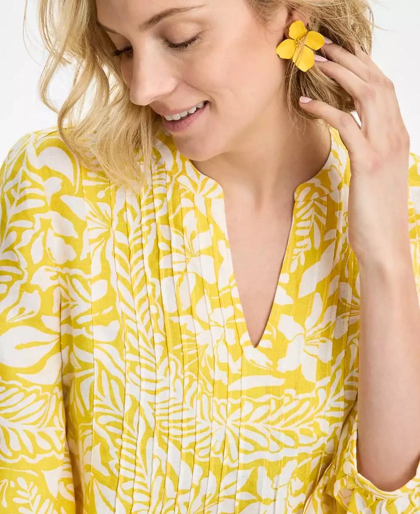 Charter Club Women's Floral-Print Bhavana 3/4-Sleeve 100% Linen Pintuck Dress, Exclusively at Macy's 4