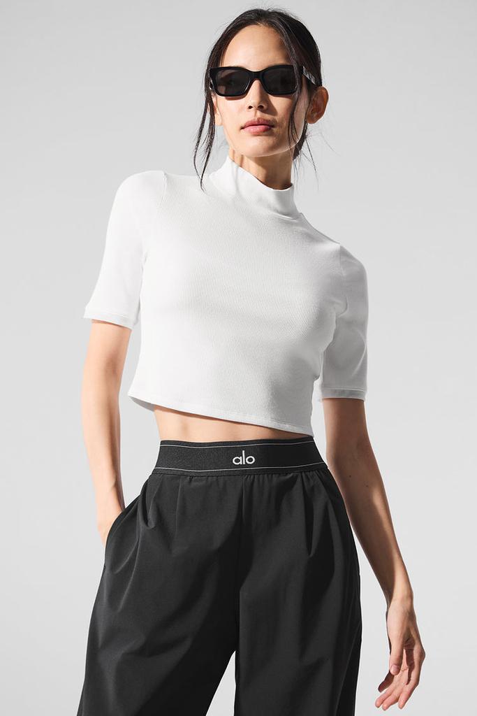 Alo Ribbed Mesh Secret Short Sleeve - Crystal Clear Blue