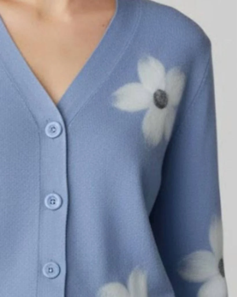 Keren Hart Soft Brushed Floral Cardigan Sweater In Blue 2