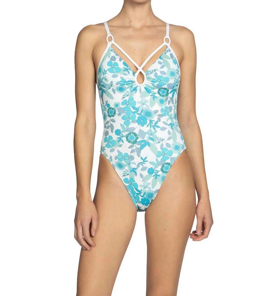 Robin Piccone Women's Nerissa Floral Keyhole Lace Back One Piece In Blue Combo