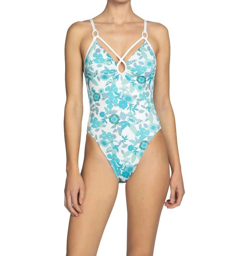 Robin Piccone Women's Nerissa Floral Keyhole Lace Back One Piece In Blue Combo 1