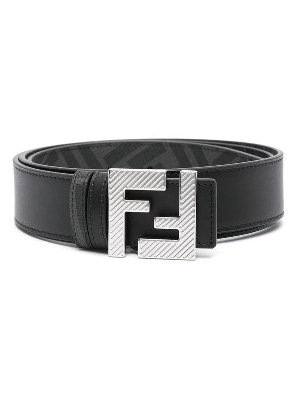 Fendi Reversible belt in black leather and black FF canvas  display picture 3