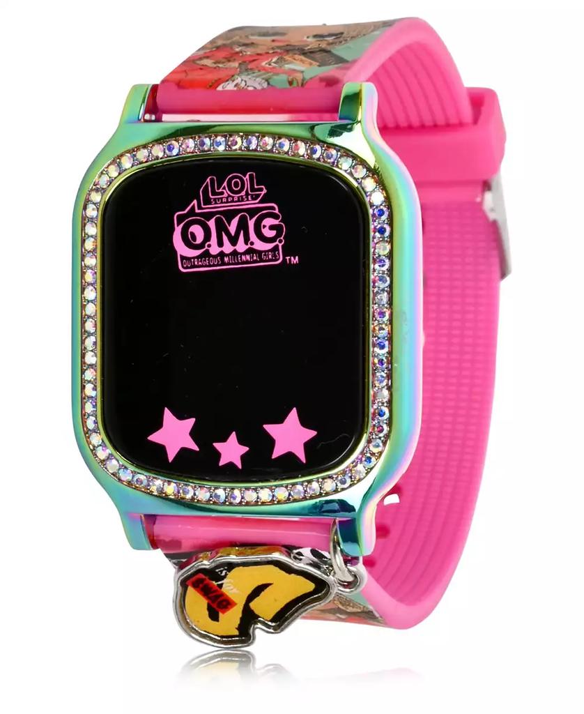 Accutime Omg Kid's Touch Screen Pink Silicone Strap LED Watch, with Hanging Charm 36mm x 33 mm