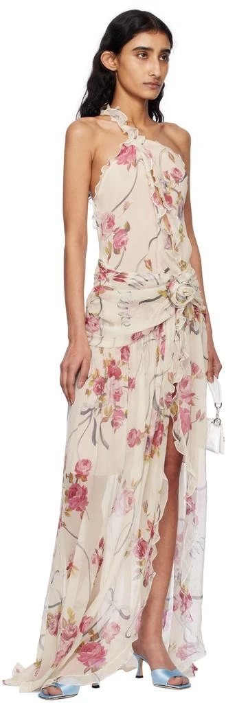 BLUMARINE Off-White & Pink One-Shoulder Creponne Maxi Dress 5