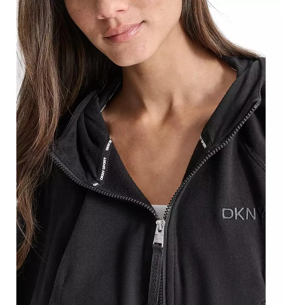 DKNY Women's Embroidered-Logo Cropped Zip-Front Fleece Hoodie 6