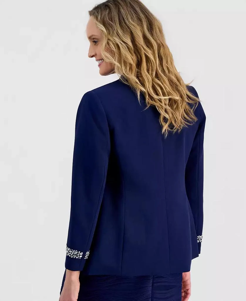 Kasper Women
s Stretch Crepe Collarless Embellished Bracelet-Sleeve Jacket 4