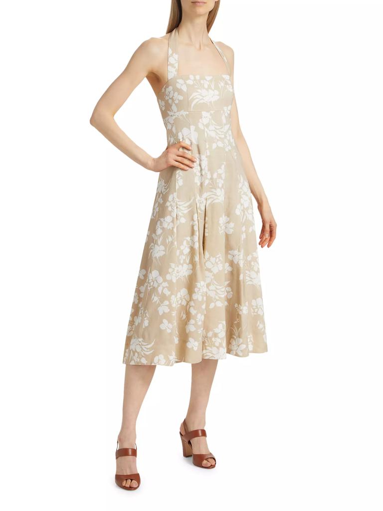 VERONICA BEARD Amalia Floral Linen-Blend Halter Midi-Dress