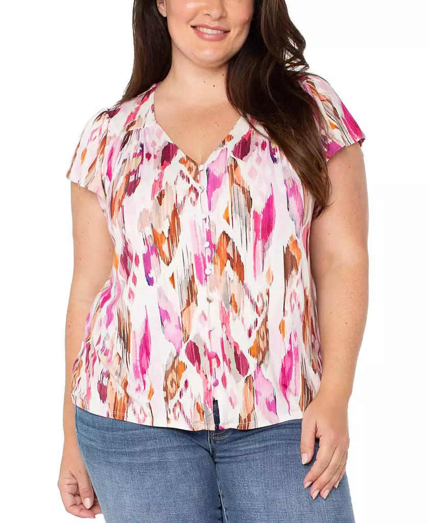 Liverpool Liverpool Plus Size Flutter-Sleeve Button-Front Top