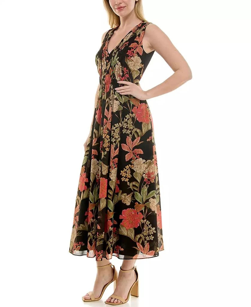 Taylor Women's Printed V-Neck Smocked-Waist Sleeveless Dress 3