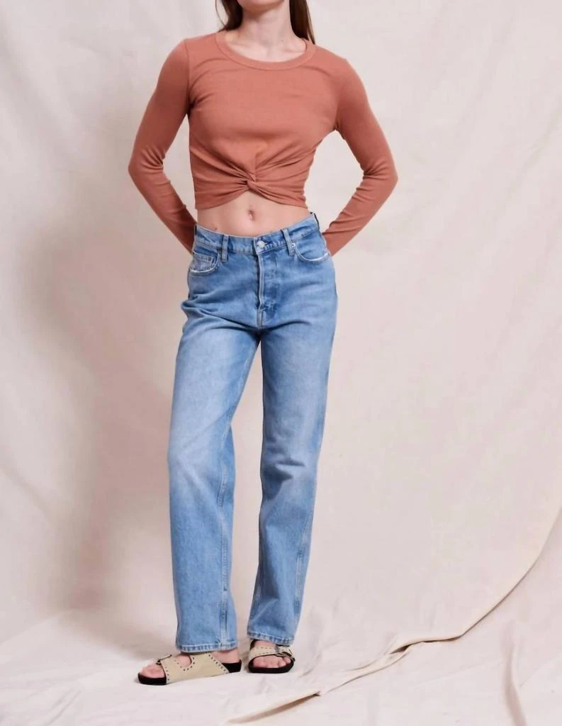 Sundry Front Twist Long Sleeve T-Shirt In Vintage Rust 1